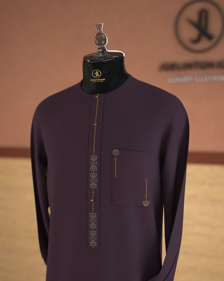 Chocolate brown luxury senator kaftan with fine placket embroidery