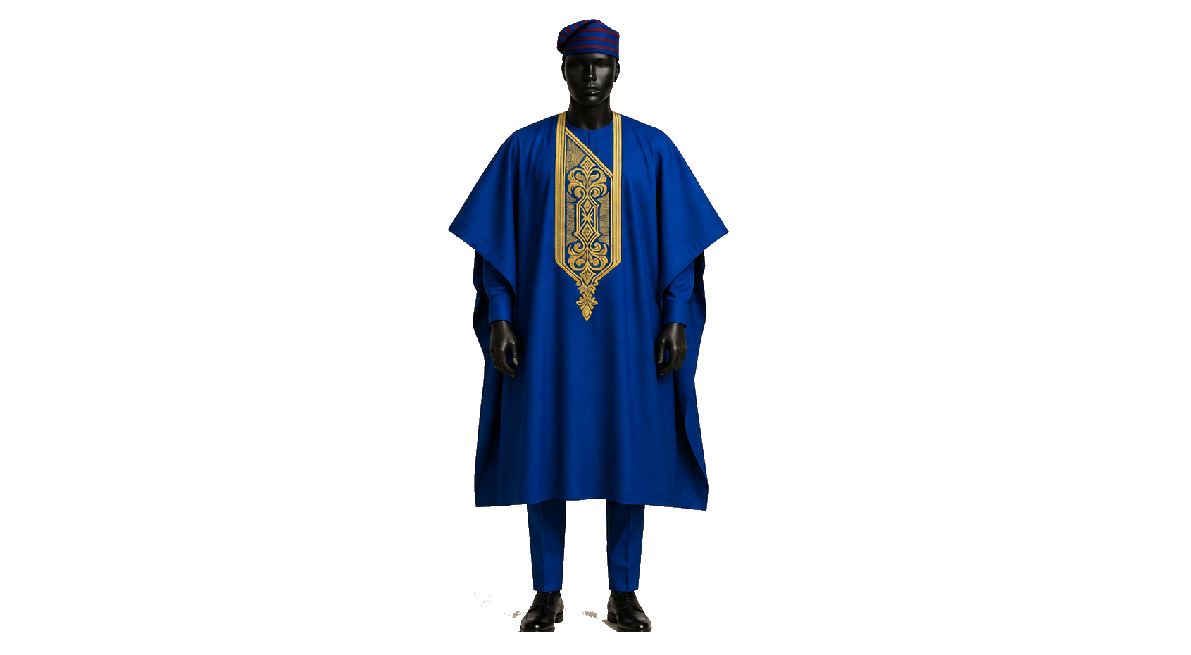 VP STYLES royal blue agbada stand with gold chest embroidery